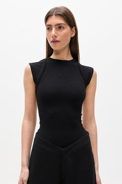 Elara Ribbed Crew Neck T-Shirt in Black, view 2, Bayse Brand
