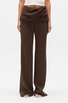 Emynah Draped Waist Straight Leg Pant in Brown, view 2, Bayse Brand