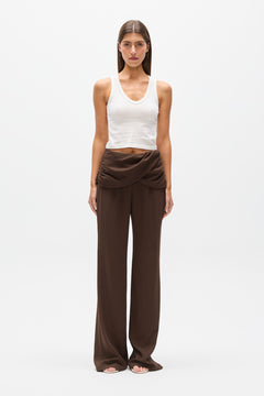 Emynah Draped Waist Straight Leg Pant in Brown, view 1, Bayse Brand