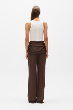 Emynah Draped Waist Straight Leg Pant in Brown, view 4, Bayse Brand