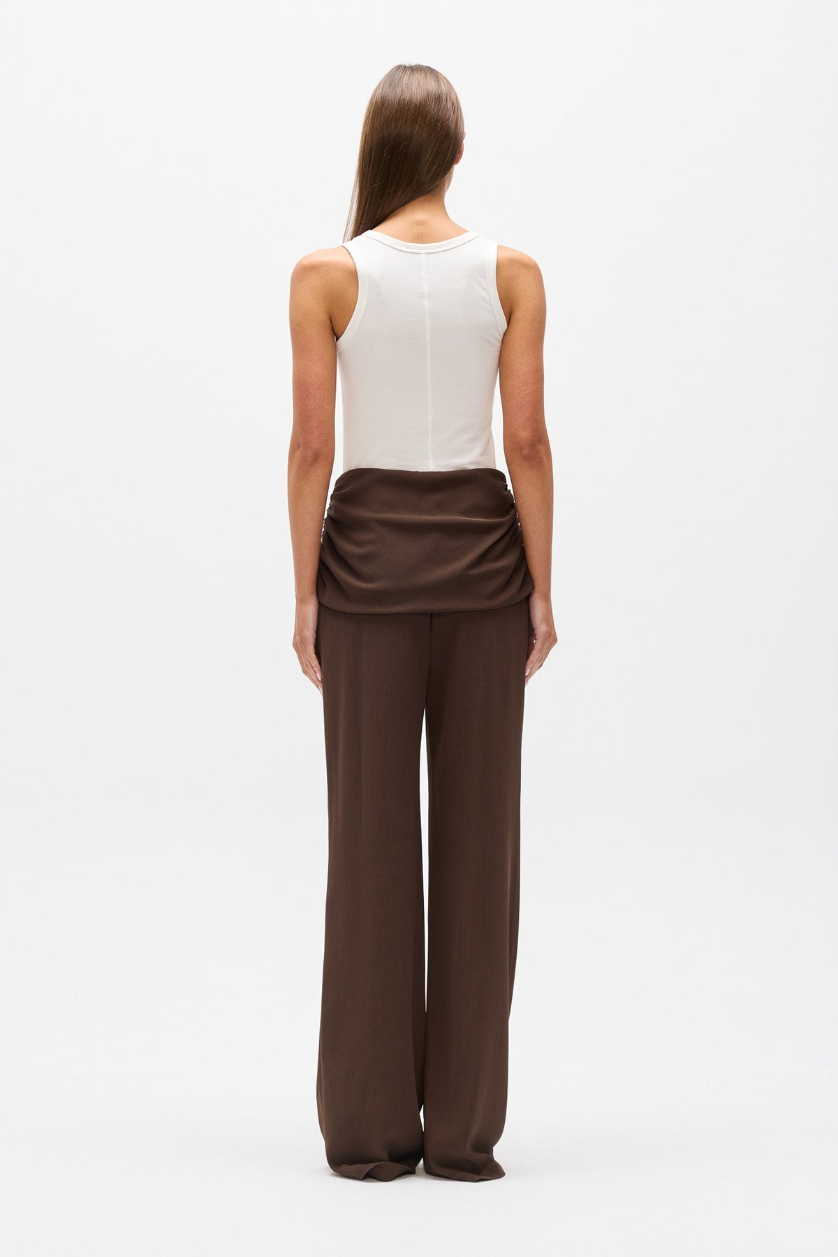 Emynah Draped Waist Straight Leg Pant in Brown, view 4, Bayse Brand