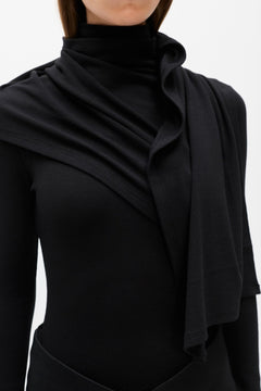 Estelle Draped Overlay High Neck Top in Black, view 4, Bayse Brand