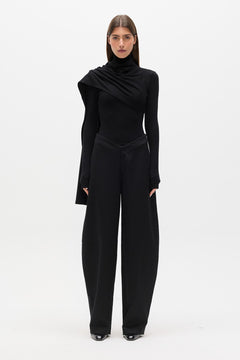 Estelle Draped Overlay High Neck Top in Black, view 1, Bayse Brand