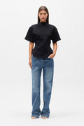 Esther Structured Mock Neck T-Shirt in Black, view 1, Bayse Brand
