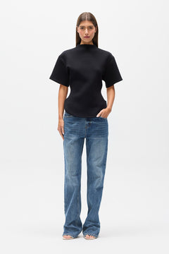 Esther Structured Mock Neck T-Shirt in Black, view 1, Bayse Brand