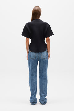 Esther Structured Mock Neck T-Shirt in Black, view 4, Bayse Brand