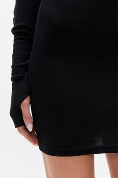 Giselle Off Shoulder Ribbed Mini Dress in Black, view 3, Bayse Brand
