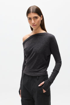 Giselle Off Shoulder Top in Heather Grey Marle, view 2, Bayse Brand