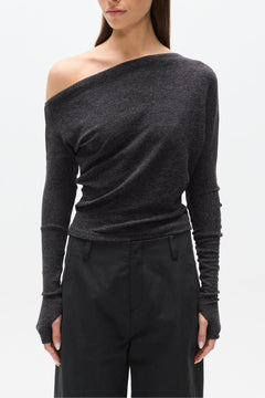 Giselle Off Shoulder Top in Heather Grey Marle, view 3, Bayse Brand