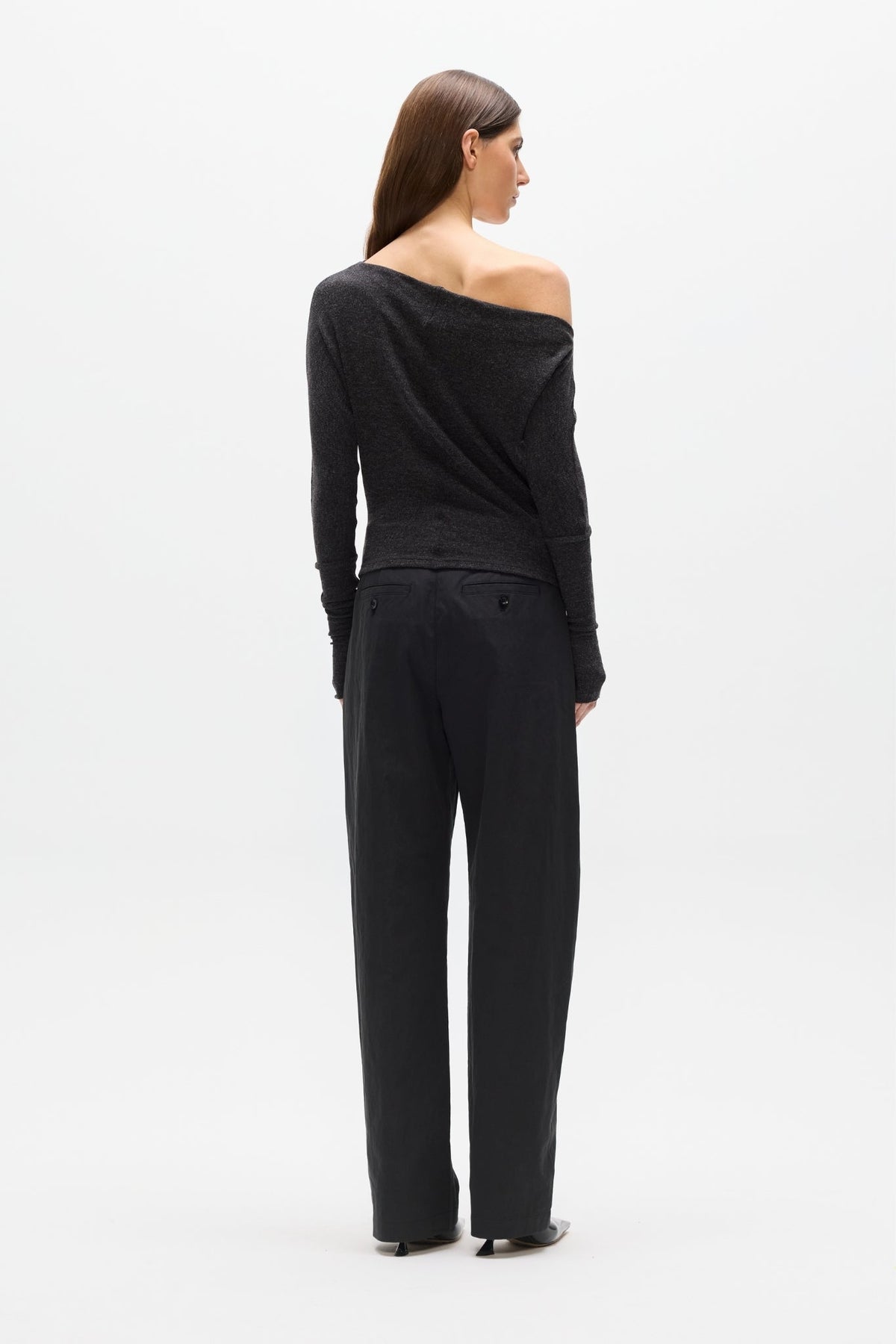 Giselle Off Shoulder Top in Heather Grey Marle, view 5, Bayse Brand