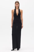 Helena Knit Halter Maxi Dress in Black, view 1, Bayse Brand