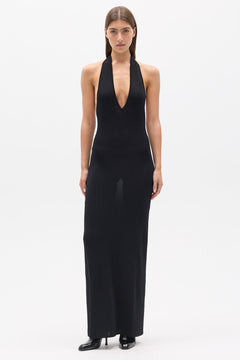 Helena Knit Halter Maxi Dress in Black, view 1, Bayse Brand
