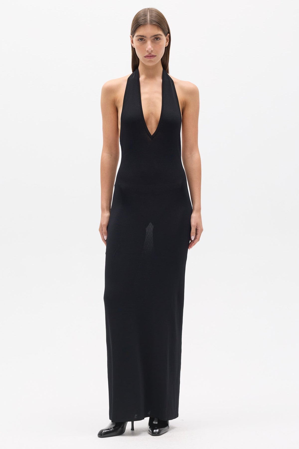 Helena Knit Halter Maxi Dress in Black, view 1, Bayse Brand