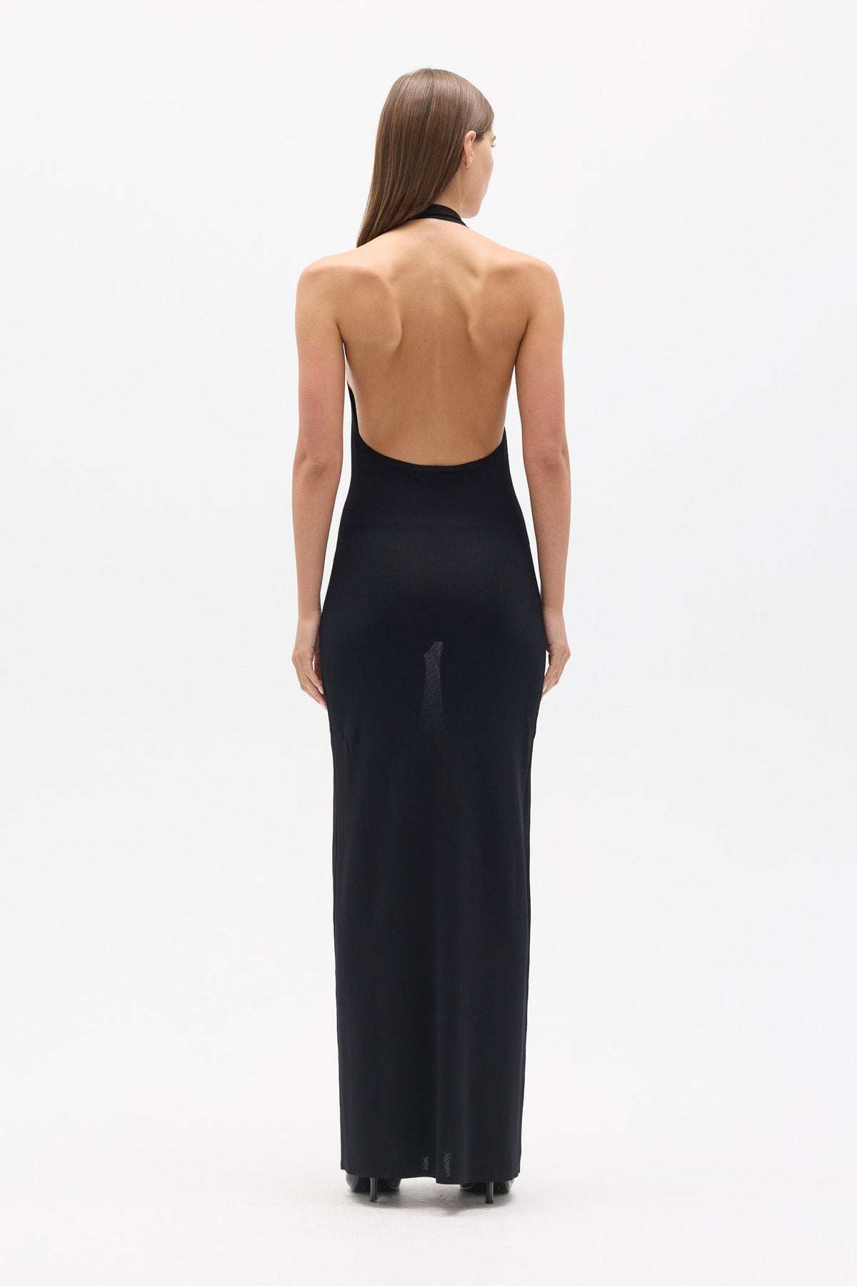 Helena Knit Halter Maxi Dress in Black, view 4, Bayse Brand