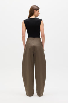 Harris Low Rise Barrel Leg Pant in Olive, view 4, Bayse Brand
