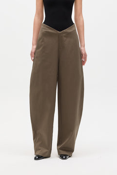 Harris Low Rise Barrel Leg Pant in Olive, view 2, Bayse Brand