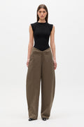 Harris Low Rise Barrel Leg Pant in Olive, view 1, Bayse Brand