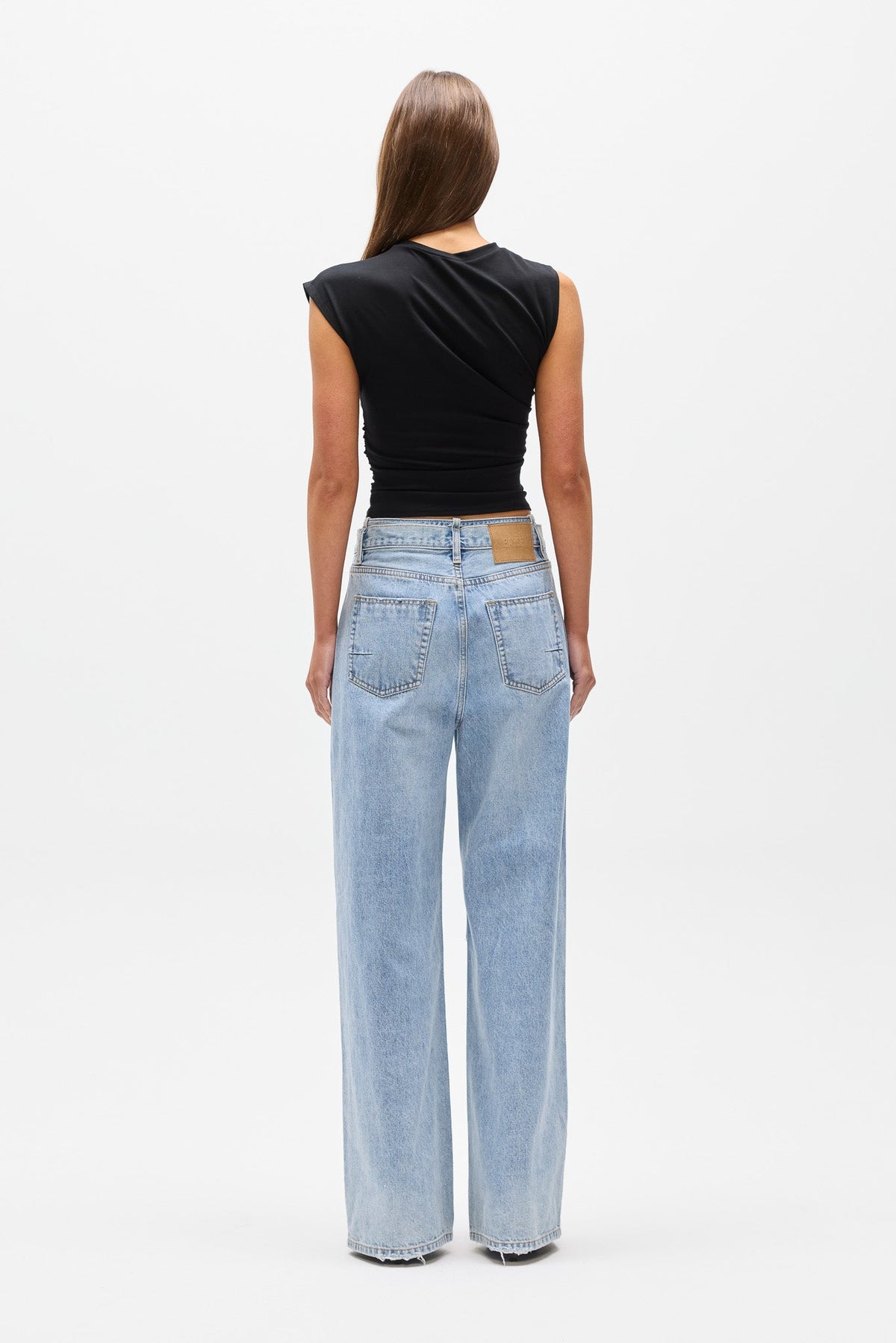 Hodson Tie Waist Wide Leg Jean in Nevada Blue, view 5, Bayse Brand