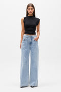 Hodson Tie Waist Wide Leg Jean in Nevada Blue, view 1, Bayse Brand