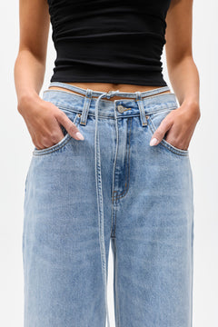 Hodson Tie Waist Wide Leg Jean in Nevada Blue, view 2, Bayse Brand