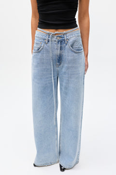 Hodson Tie Waist Wide Leg Jean in Nevada Blue, view 3, Bayse Brand