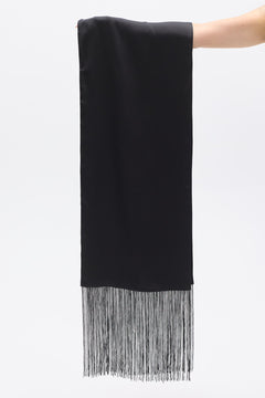 Inara Satin Fringe Scarf in Black, view 1, Bayse Brand