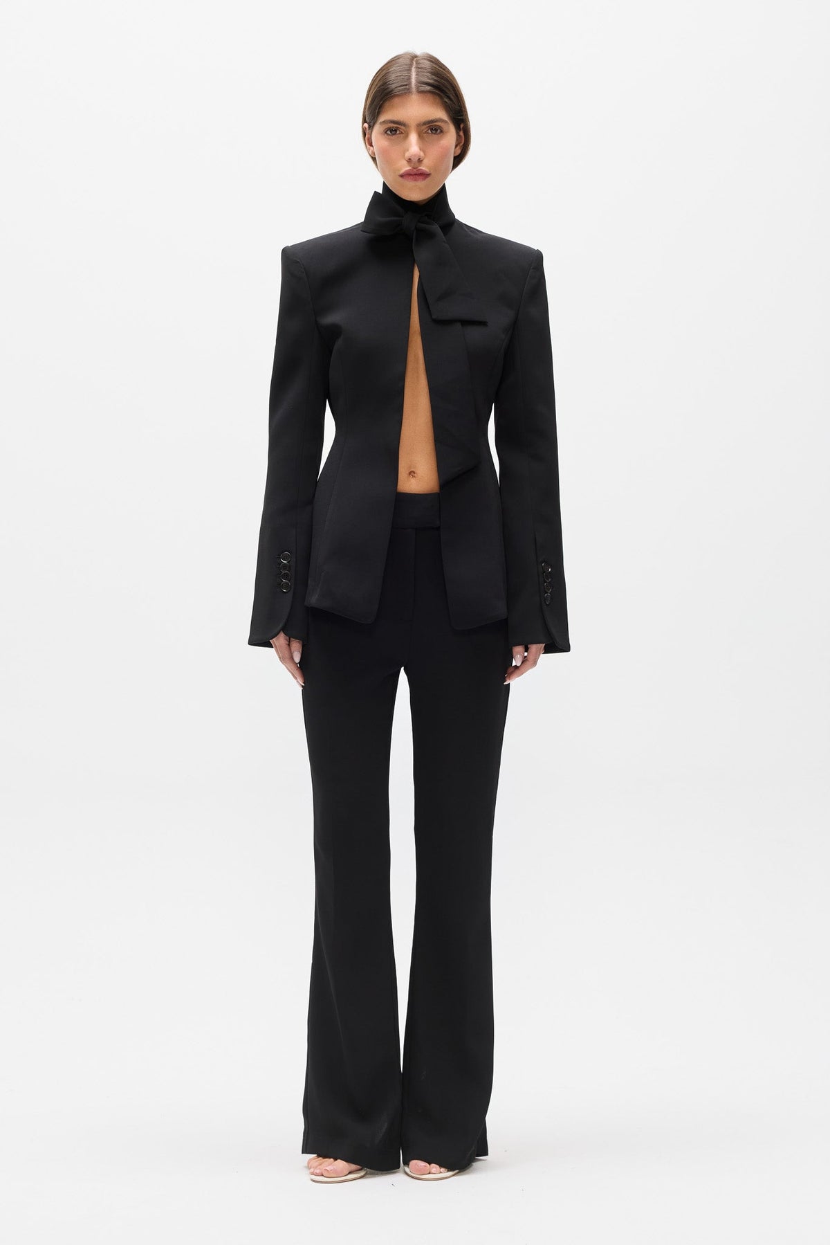 Icon Mid Rise Flared Pant in Black, view 3, Bayse Brand