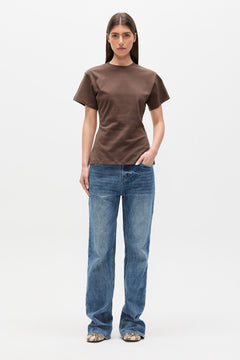 Java Cotton Crew Neck Tee in Mocha, view 1, Bayse Brand