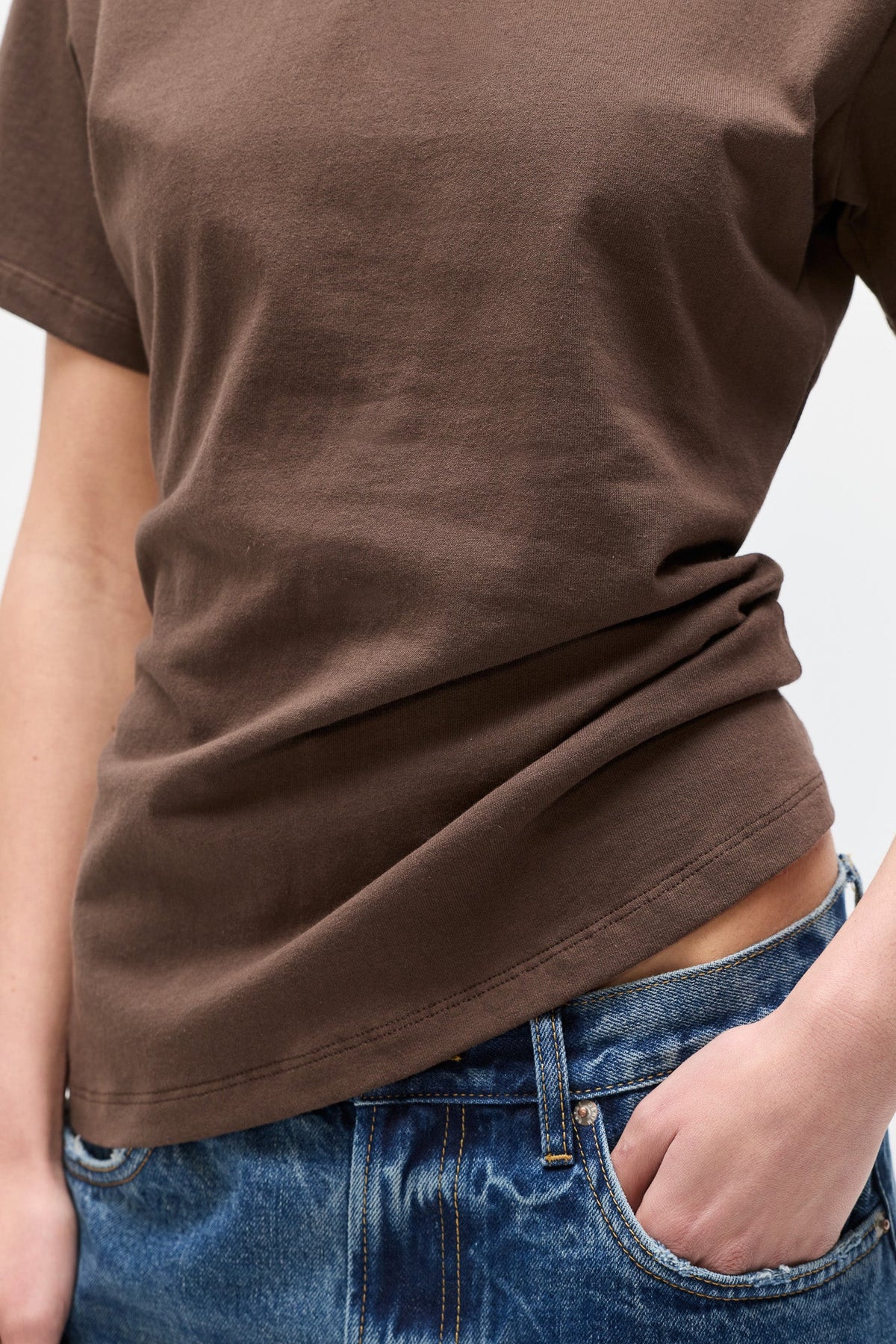 Java Cotton Crew Neck Tee in Mocha, view 2, Bayse Brand