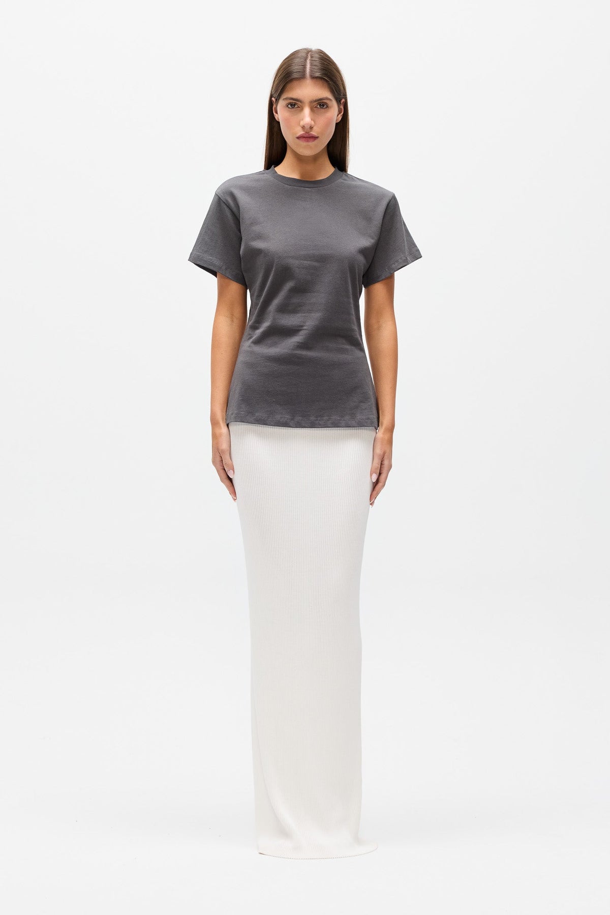 Java Cotton Crew Neck Tee in Dark Grey, view 1, Bayse Brand