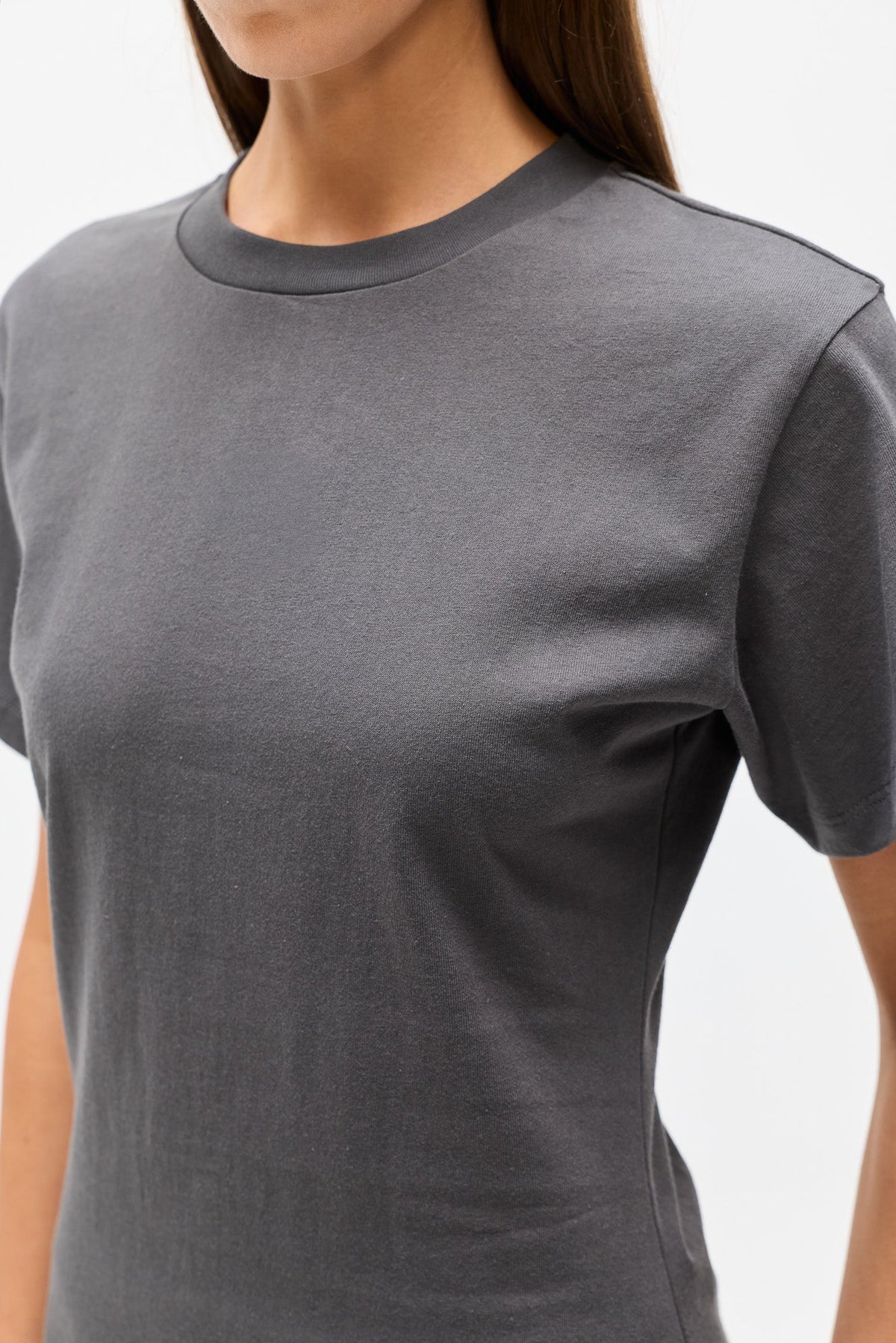 Java Cotton Crew Neck Tee in Dark Grey, view 3, Bayse Brand