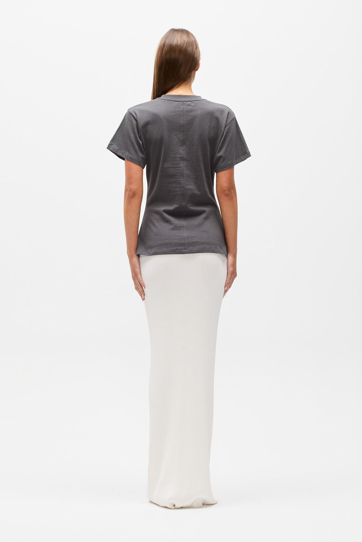 Java Cotton Crew Neck Tee in Dark Grey, view 4, Bayse Brand