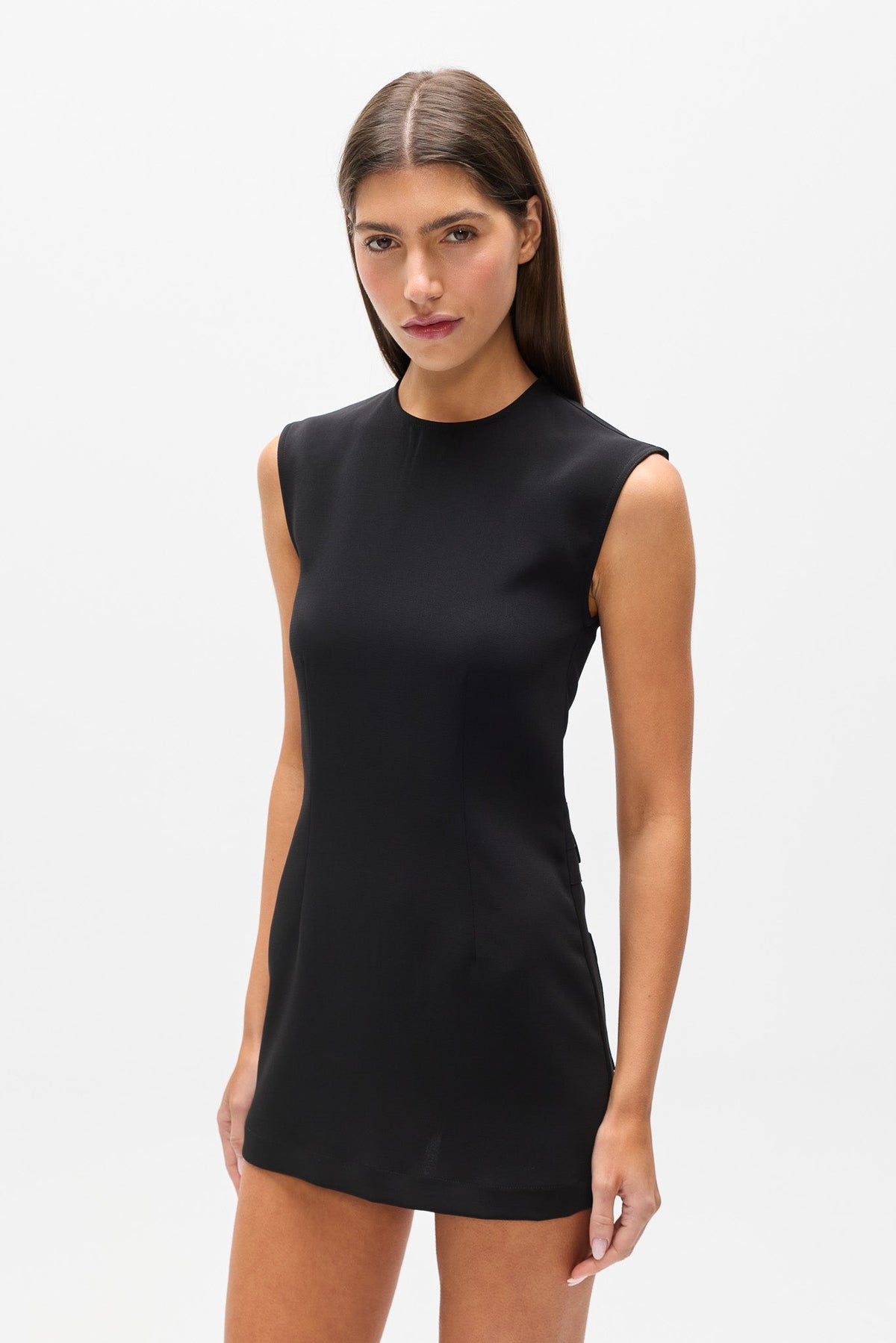 Jeriah Fitted Panelled Mini Dress in Black, view 3, Bayse Brand
