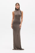 Kadia Twist Neck Maxi Dress in Smoke, view 1, Bayse Brand
