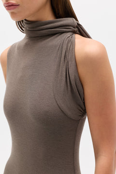 Kadia Twist Neck Maxi Dress in Smoke, view 3, Bayse Brand