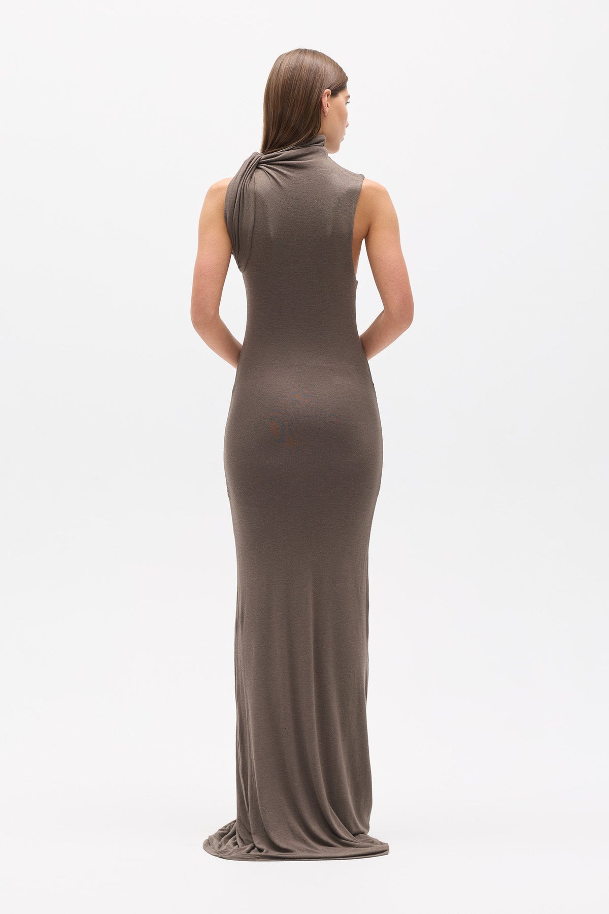 Kadia Twist Neck Maxi Dress in Smoke, view 4, Bayse Brand