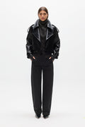 Knox Cropped Faux Leather Bomber in Black, view 1, Bayse Brand