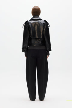Knox Cropped Faux Leather Bomber in Black, view 5, Bayse Brand
