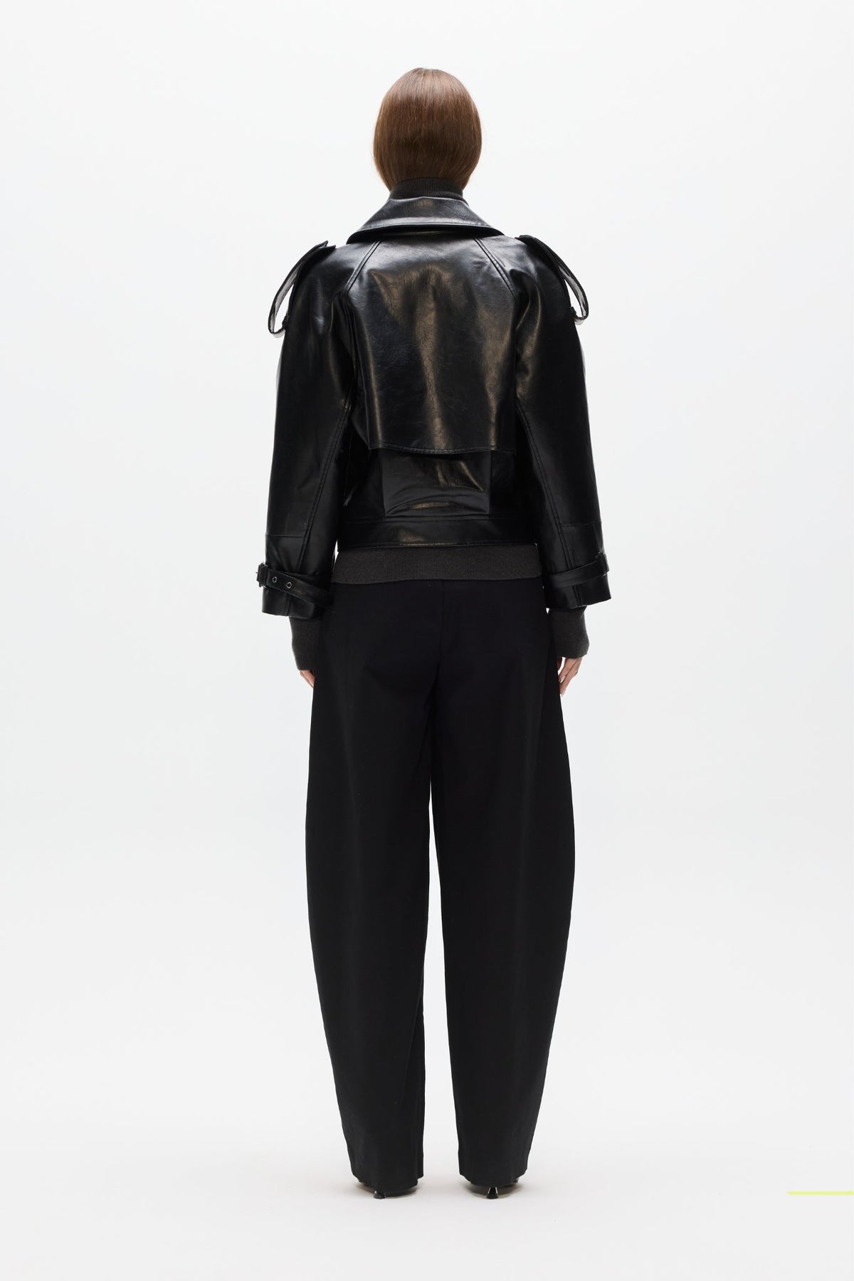 Knox Cropped Faux Leather Bomber in Black, view 5, Bayse Brand
