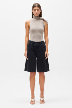 Kadia Twist Neck Top in Light Grey Marle, view 1, Bayse Brand