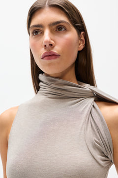 Kadia Twist Neck Top in Light Grey Marle, view 2, Bayse Brand