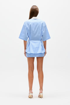 Kanzo Oversized Striped Shirt in Blue Stripe, view 5, Bayse Brand