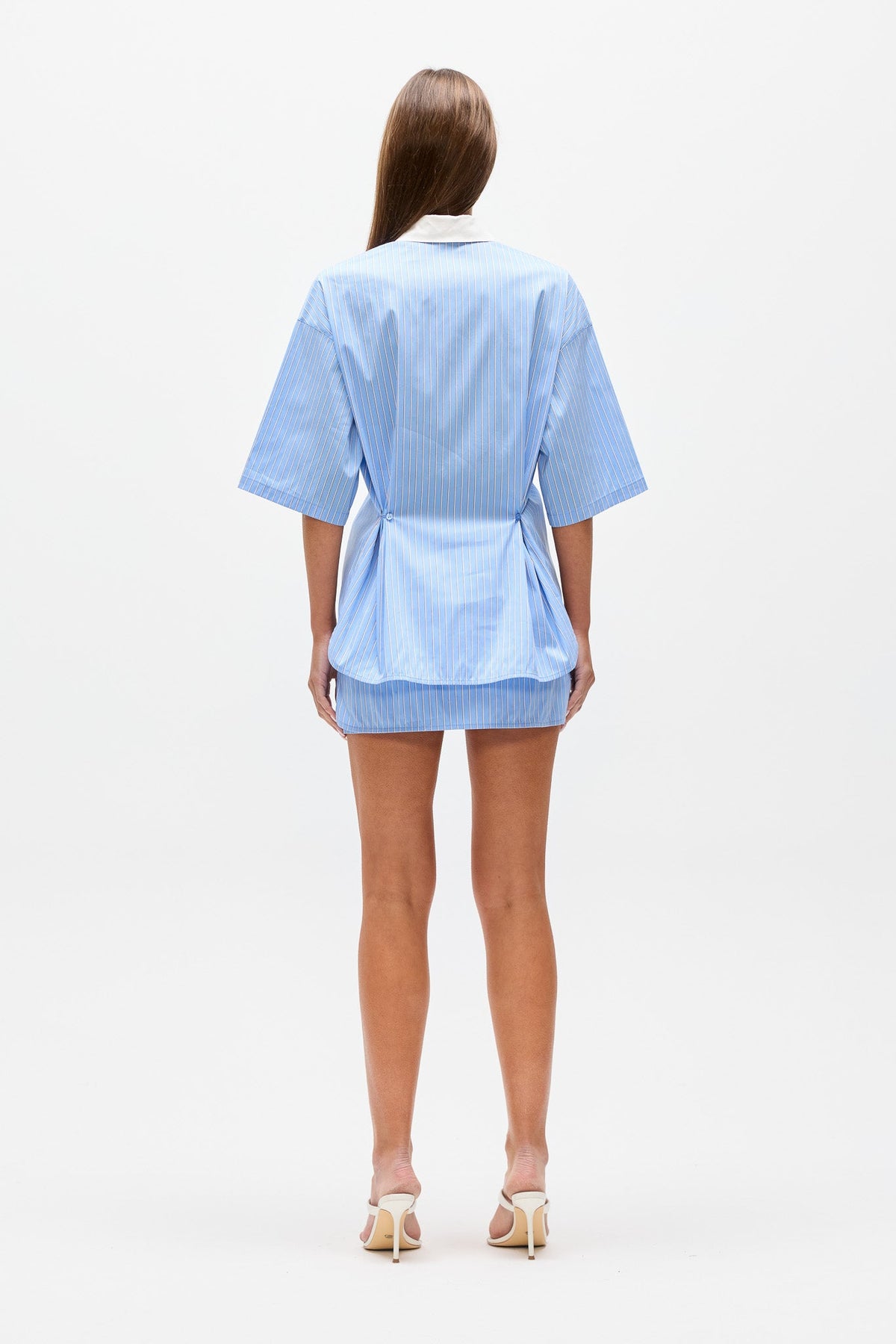Kanzo Oversized Striped Shirt in Blue Stripe, view 5, Bayse Brand