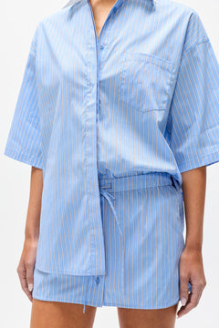 Kanzo Oversized Striped Shirt in Blue Stripe, view 3, Bayse Brand