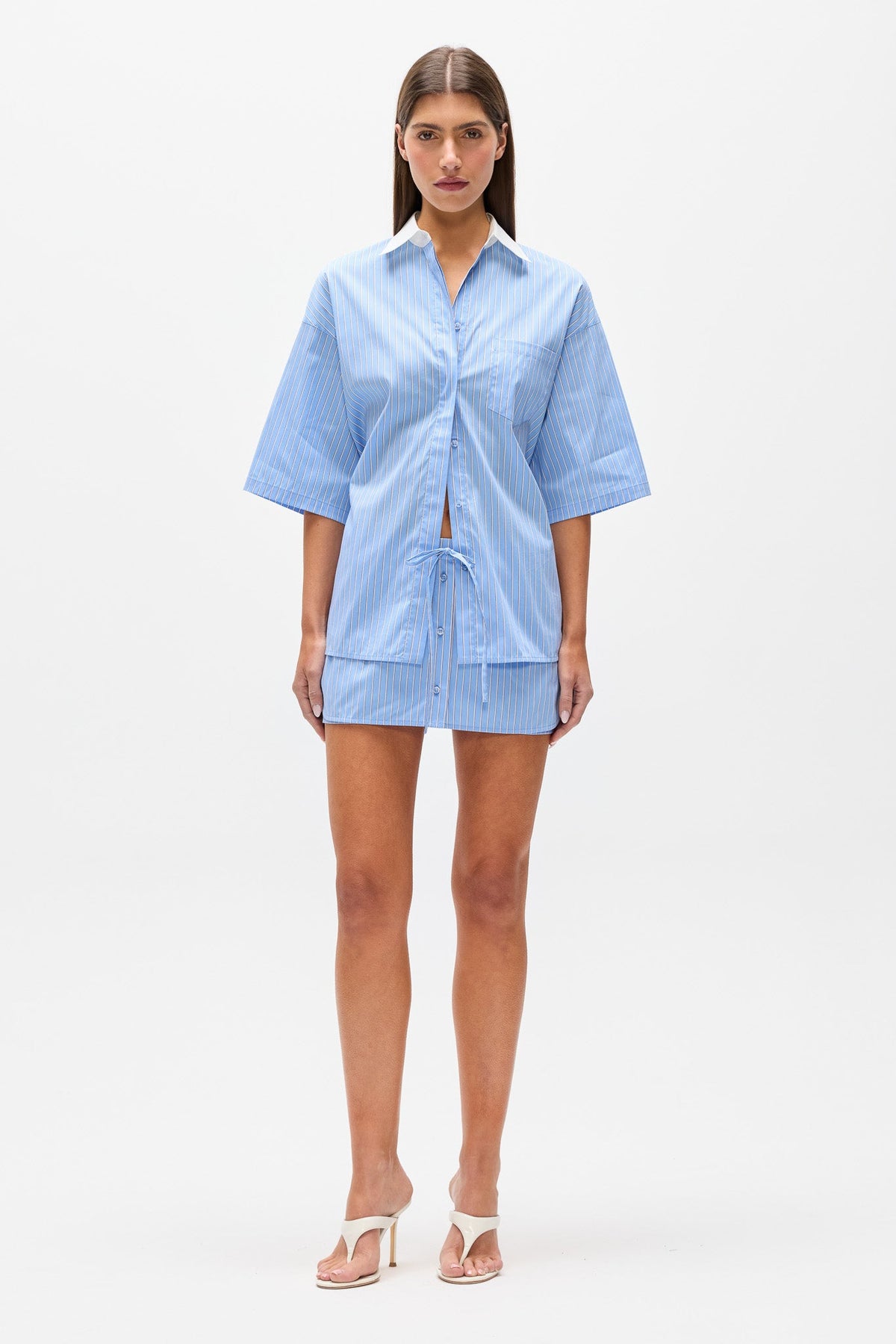 Kanzo Oversized Striped Shirt in Blue Stripe, view 1, Bayse Brand