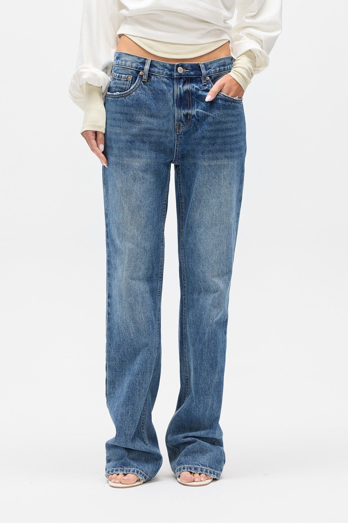 Kate Low Rise Straight Leg Jean in Ash Tide, view 2, Bayse Brand