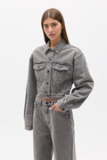 Laine Cropped Denim Jacket in Portland Grey, view 1, Bayse Brand