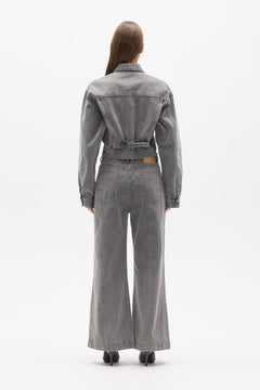 Laine Cropped Denim Jacket in Portland Grey, view 4, Bayse Brand