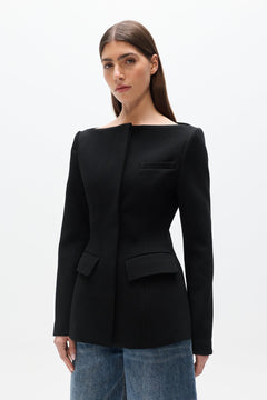 Laurent Sculpted Bateau Blazer in Black, view 2, Bayse Brand