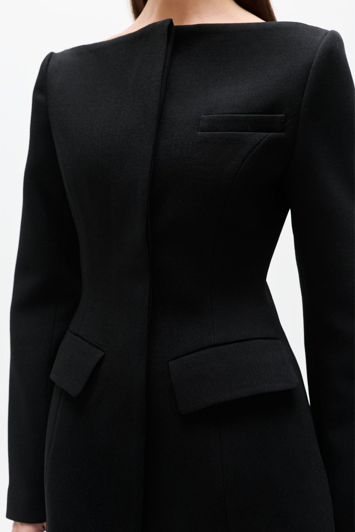 Laurent Sculpted Bateau Blazer in Black, view 3, Bayse Brand